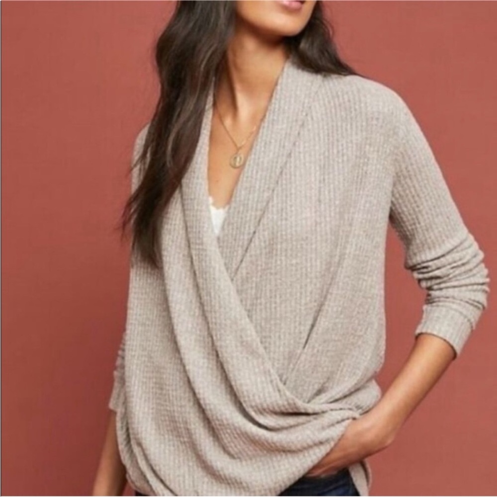 Akemi + Kin Ribbed Shelby Faux Wrap Sweater Medium‎ Waffle Knit Anthropologie